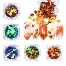 Осенний дизайн Кленовый лист блестка для ногтей Блестки для рождественского дизайна ногтей хлопья аппликация для украшения ногтей поддельные ногти