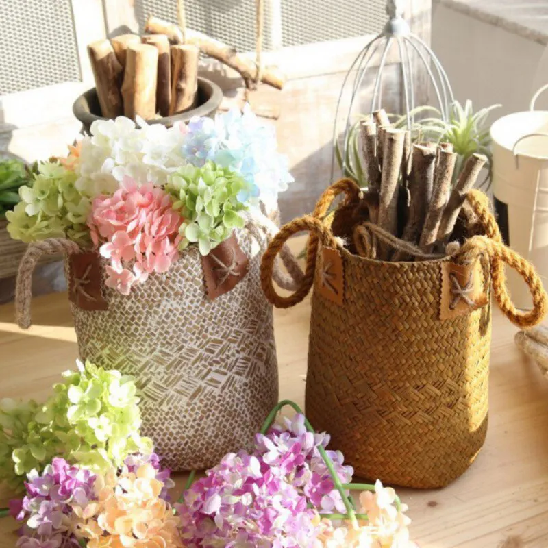 Складная корзина для хранения Бамбуковая корзина для белья подвесные корзины Цветы для дома, сада горшки ротанг-плантатор, органайзер, сумки на пояс