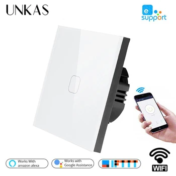 

UNKAS Smart Home 1/2/3/4 Gang 1 way Wireless WiFi EU Standard Touch Switch Wall Light Touch Switch,ewelink App Control