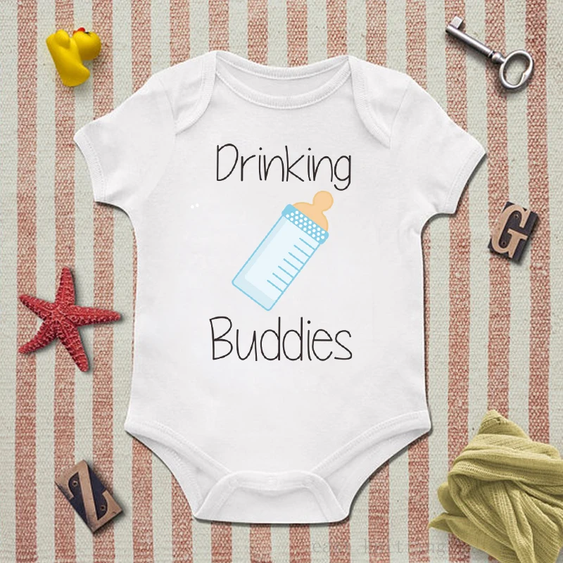 Twin Matching Outfits Drinking Buddies Twin Bodysuit Outfits Babyshirts Jumpsuit Infant Clothing Twin Baby Shower Gifts - Цвет: blue