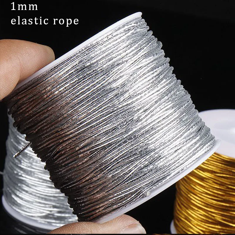 Gold And Silver Cored Elastic Rope 1mm Round Rope DIY Jewelry Making Thread Cord Garment Sewing DIY Handmade craft elastic cord for jewelry