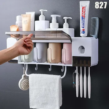 

Wall Mounted Toothbrush Holder Set with Cups Automatic Toothpaste Dispenser Bathroom Kit TN99