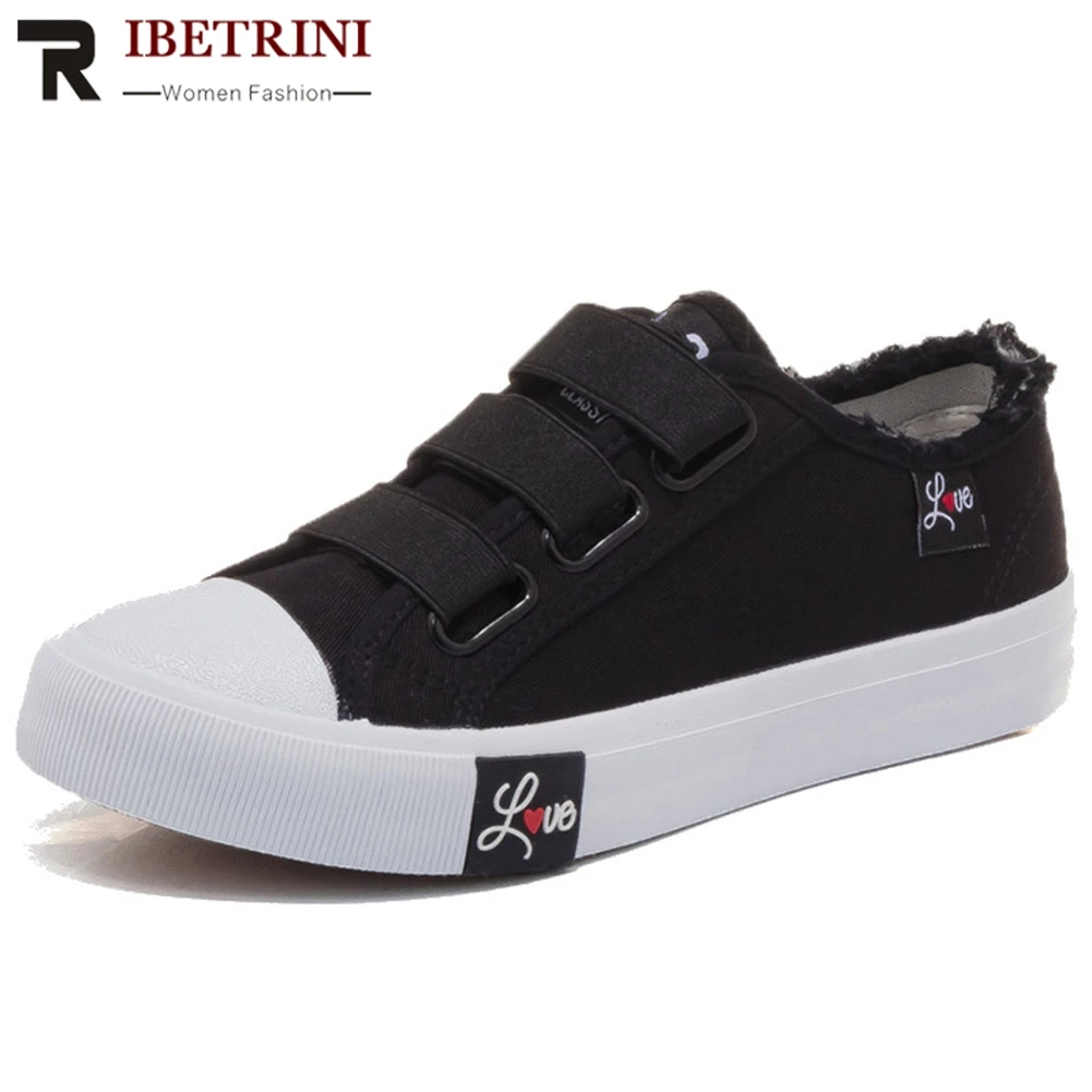 

RIBETRINI Consise Female Shoes Woman Round Toe Mixed Color Hook Loop Canvas Flats Women Spring Autumn Casual Office Flats