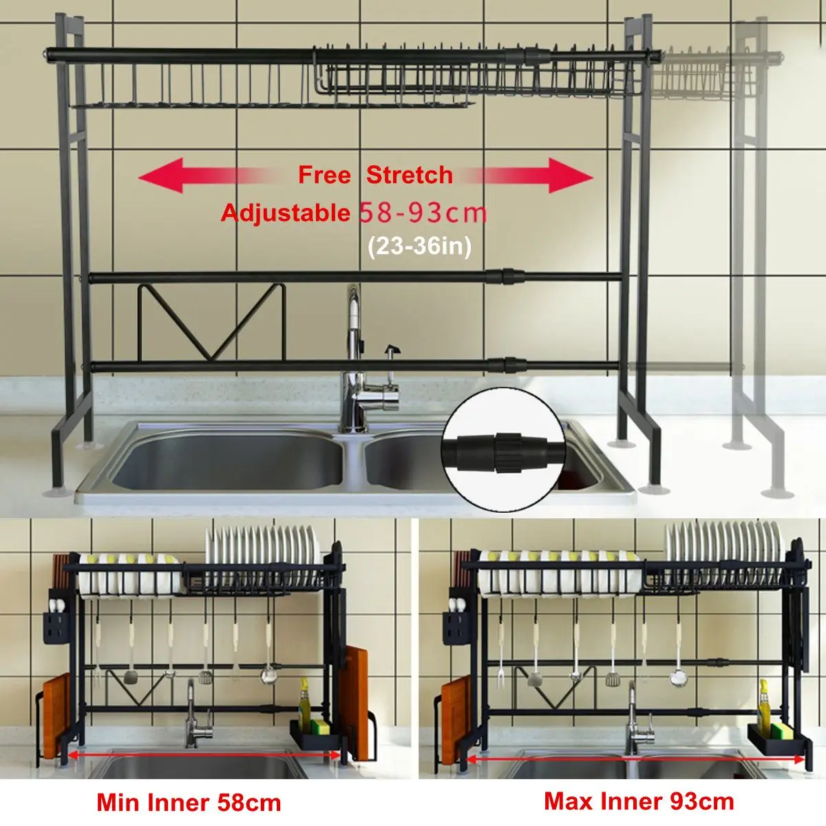 

Hot New 1/2Tier Multi-use Stainless Steel Dishes Rack Dual Sink Drain Rack Adjustable Kitchen Oragnizer Rack Dish Shelf Sink Dry