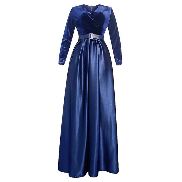 Plus Size Winter Velvet African Dresses For Women 2022 Dashiki New Year Dinner Gown Elegant Muslim Kaftan Satin Party Long Dress Navy Blue
