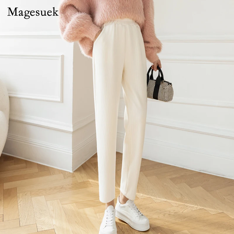 

Women's Corduroy Pants 2021 Autumn Winter High Waist Chenille Pants Harem Pants Casual Pants Full Length Apricot Pants 17521