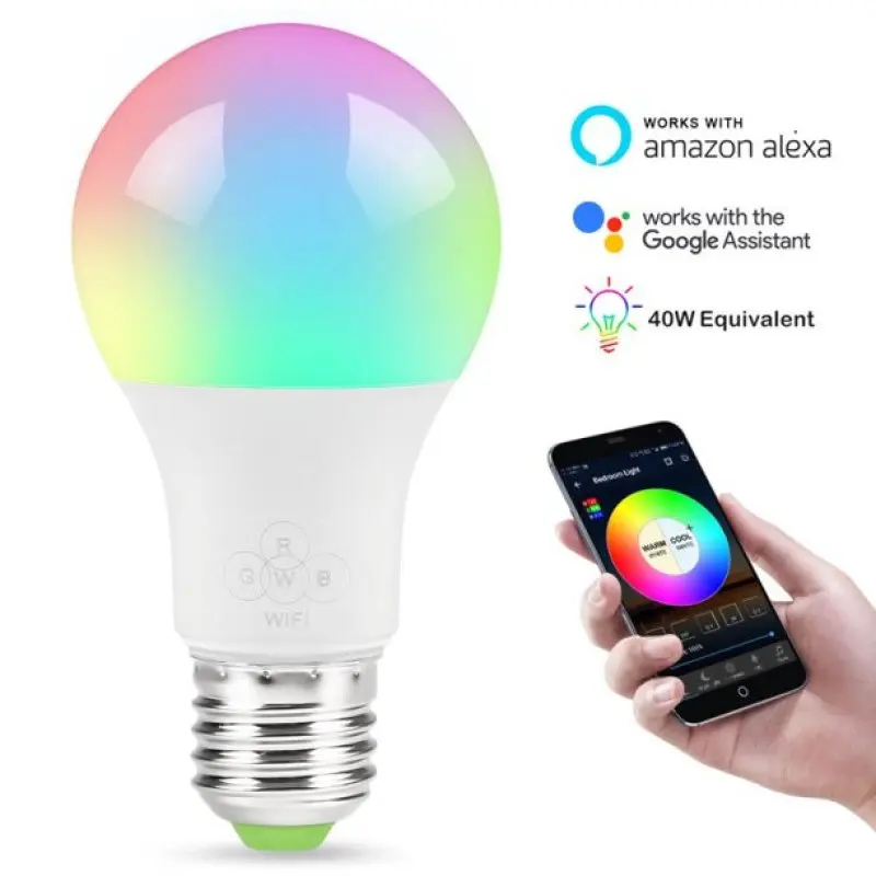

Smart WiFi Light Led Bulb Dimmable, Free APP Remote Control, Multicolor Wake-Up Lights RGBWW LED Lamp Compatible with Alexa