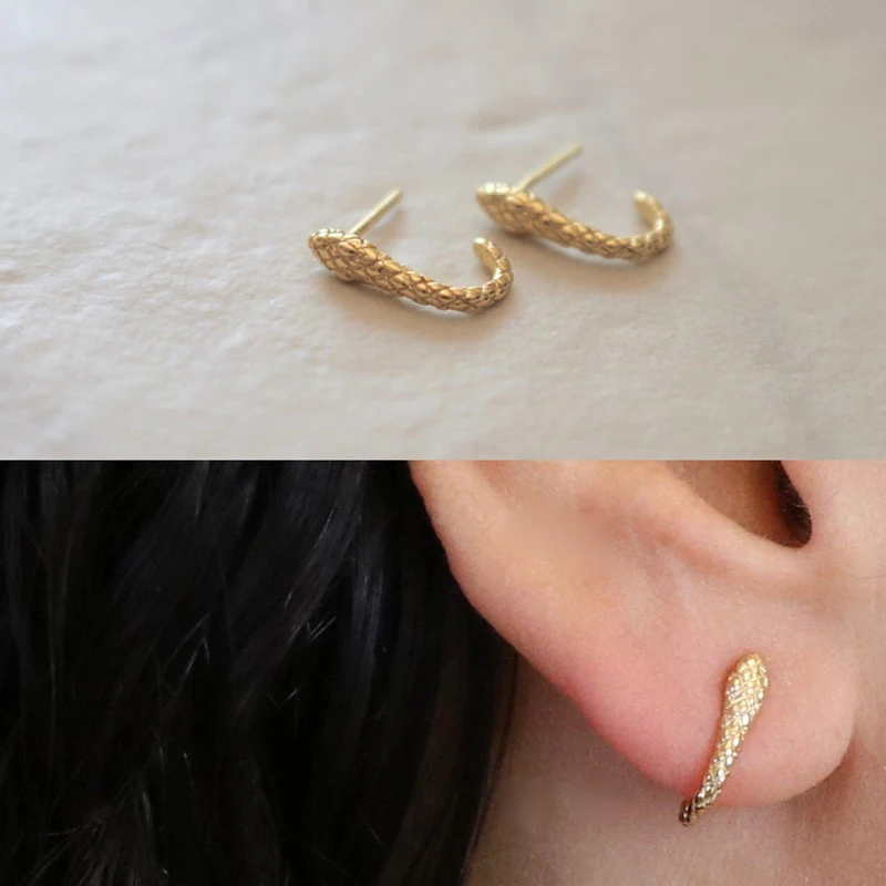 Gold color snake stunning fashion stud earring for women gold filled animal climber ear jewelry