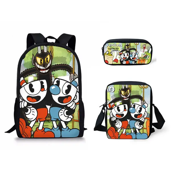 HaoYun цветные куклы игрушки Cuphead Mugman школьная сумка для детей подростков ранец рюкзак мультфильм аниме набор детских книжных сумок - Цвет: CDWX4388CEK