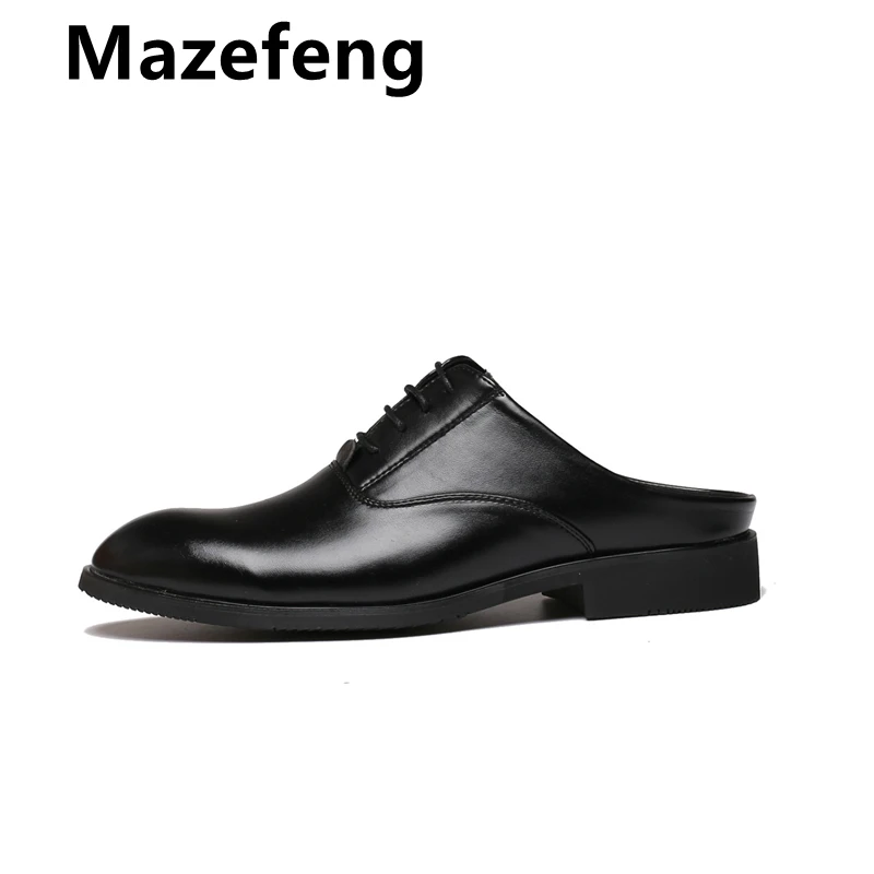 Mazefeng модная мужская летняя обувь, шлепанцы Для мужчин с открытыми пальцами тапочки Повседневное; тапочки без пятки; однотонные уличные кожаные шлепанцы круглый носок