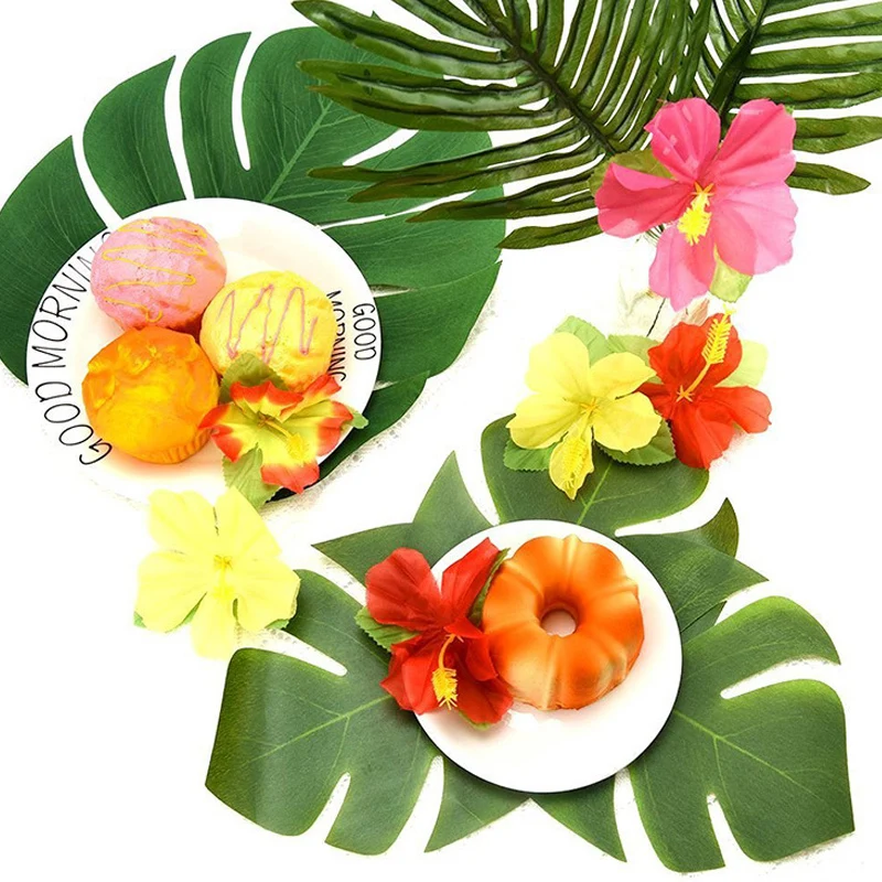 Искусственные листья цветы искусственные Гибискус Цветы Luau Мауи Моана украшение стола ткань 1 Набор для дня рождения Пляж Свадьба