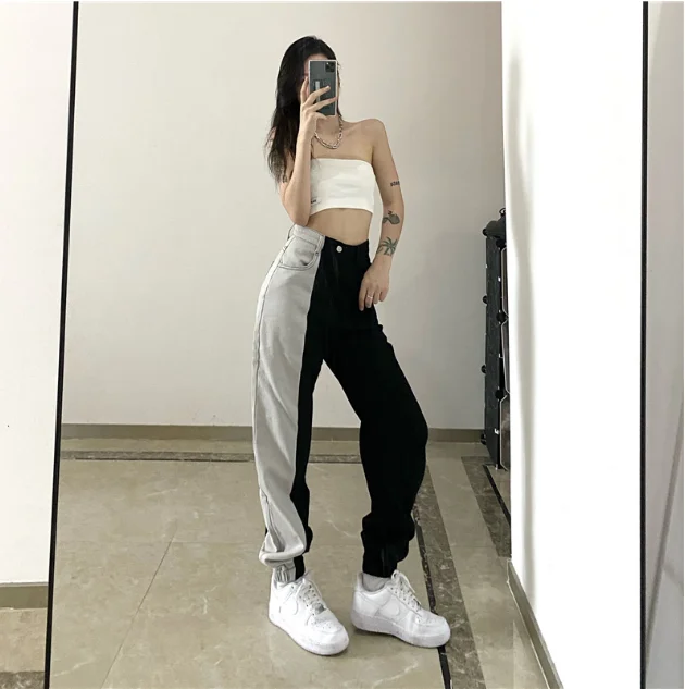 Pantalones Vaqueros De Regifts Blancos Y Negros Para Mujer, Vaqueros Rettos De Cintura Altabind Feet, Ropa De Mode Informal De