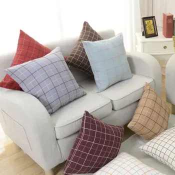 

45x45 simple lattice cushion cover cotton linen square grid pattern pillow cover decorative pillow case inodoor