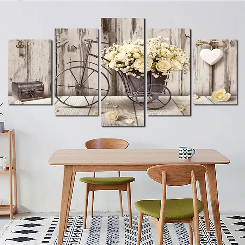 

Beautiful Flower Canvas Painting Yellow Rose Picture Hd Printing Five Pcs Modern Wall Decor Poster for Living Room Home Decor