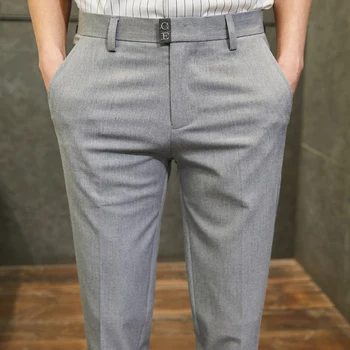 

Summer High Quality Men Suit Pants Grey Classic Business Dress Pants Wedding Office Social Trousers Casual Slim Male Clothing