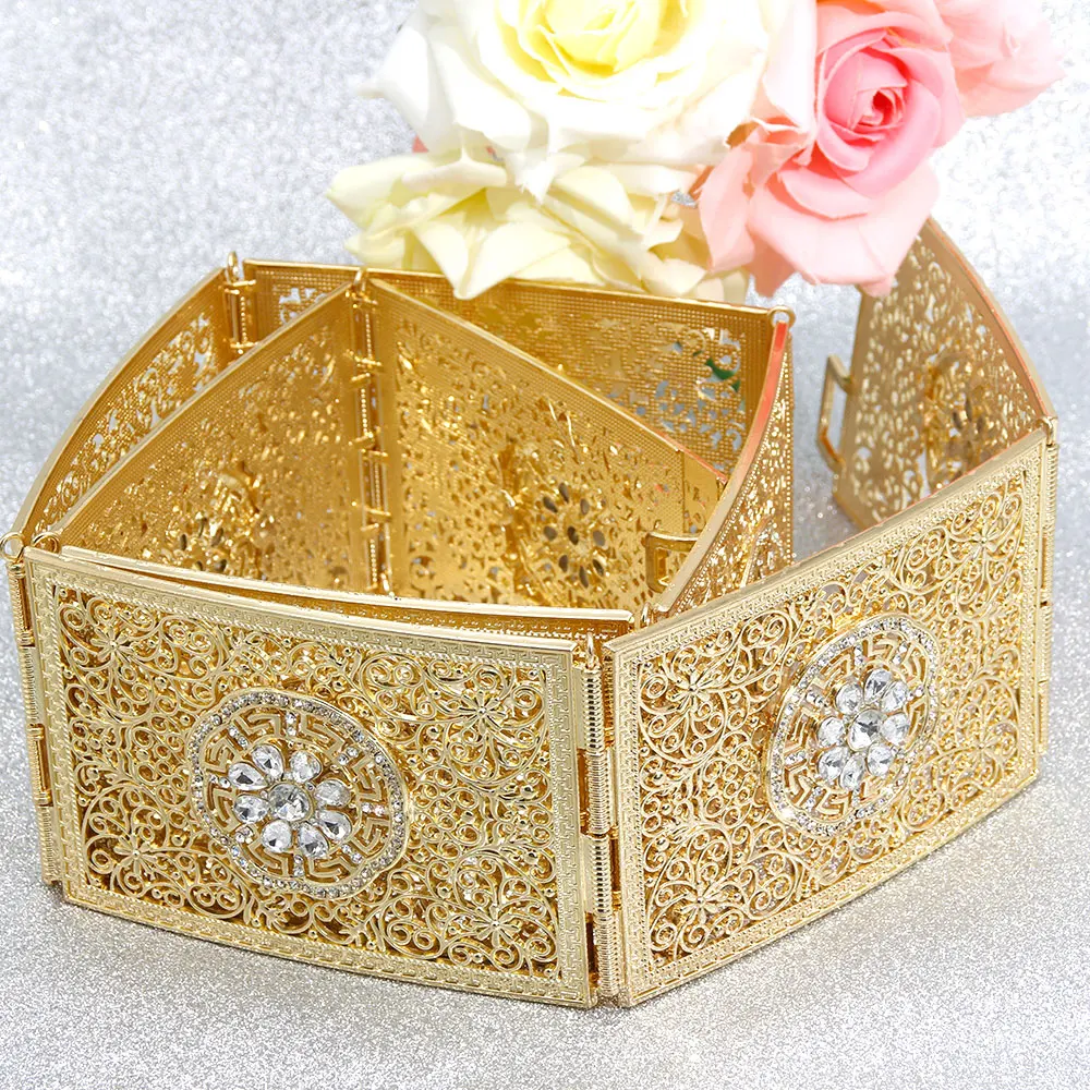 beltA001gold SUNSPICE-MS Maroc женский Caftan свадебный пояс металлический Хрустальный Пояс Большой размер поясная цепочка пояс с позолотой Свадебные украшения - Окраска металла: beltA001gold