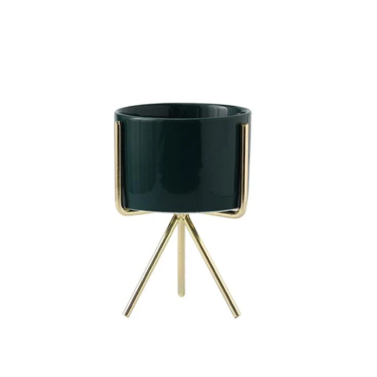 S Dark Green Керамический цветочный горшок в скандинавском стиле, железный каркас, держатель для растений, Зеленый цветочный горшок, украшение для офиса - Цвет: S Dark Green