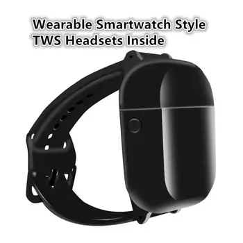 

TWS Bluetooth 5.0 Earphone Headsets Wearable Wristband Smart Watch Style Auto Pairing Removeable Charging Box for Smartphone A01