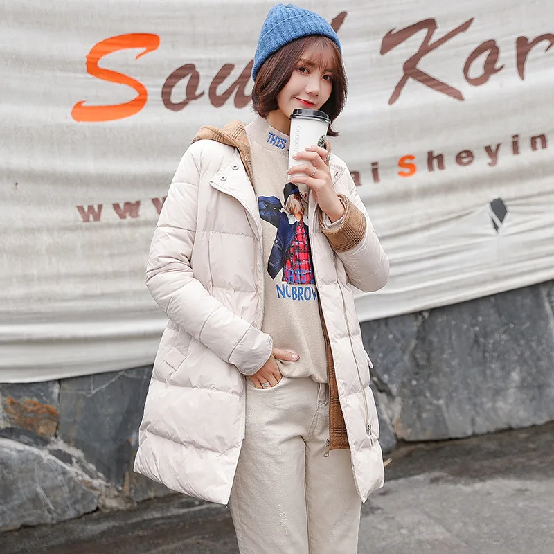 

2018 Winter Mid-length Cotton Coat Hooded Slim Fit Slimming Versatile Simple Pocket Fashion Warm