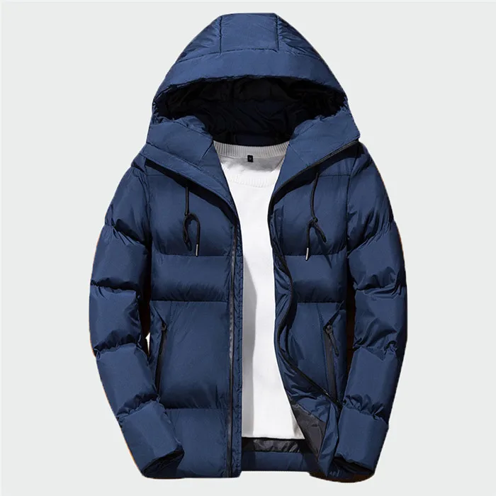 Navy Blue Новая зимняя мужская модная повседневная теплая Толстая куртка мужские пальто однотонные хлопковые куртки с капюшоном мужская брендовая одежда 4XL LK002 - Цвет: Navy Blue