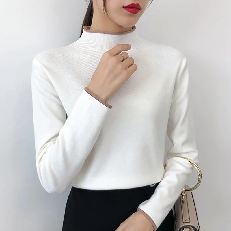 Pull Femme Nouveaute, розовый зимний свитер с длинным рукавом и воротником-хомутом, Женский вязаный осенний пуловер, женская одежда, Джерси Mujer