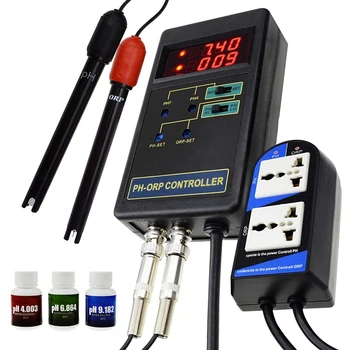 

2 in 1 Digital PH & ORP Redox Controller with Separate Relays Repleaceable Electrode BNC Type Probe Water Quality Monitor Tester