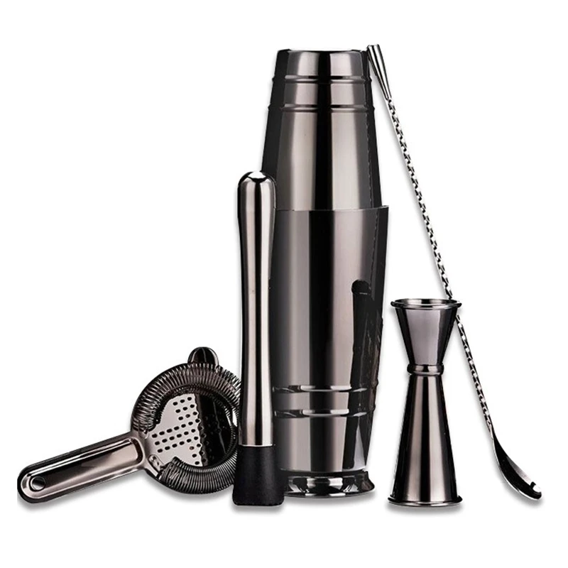 

Plated Boston Cocktail Shaker Bar Set: 18Oz & 28Oz Boston Shaker Tin, Cocktail Strainer, Double Jigger, 12 inch Mixing Spoon Bla
