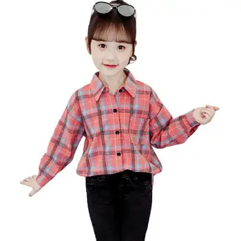 

2020 Child Blouses For Girls Plaid Shirts Baby Tops Teenage Girls Long Sleeve School Uniform Shirts 8 9 12 14 Years Kids Blouses