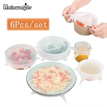 

6pcs Universal Reusable Silicone Stretch Lids Food Wrap Silicone Cover for Cookware Bowl Pan Cooking Kitchen Accessories