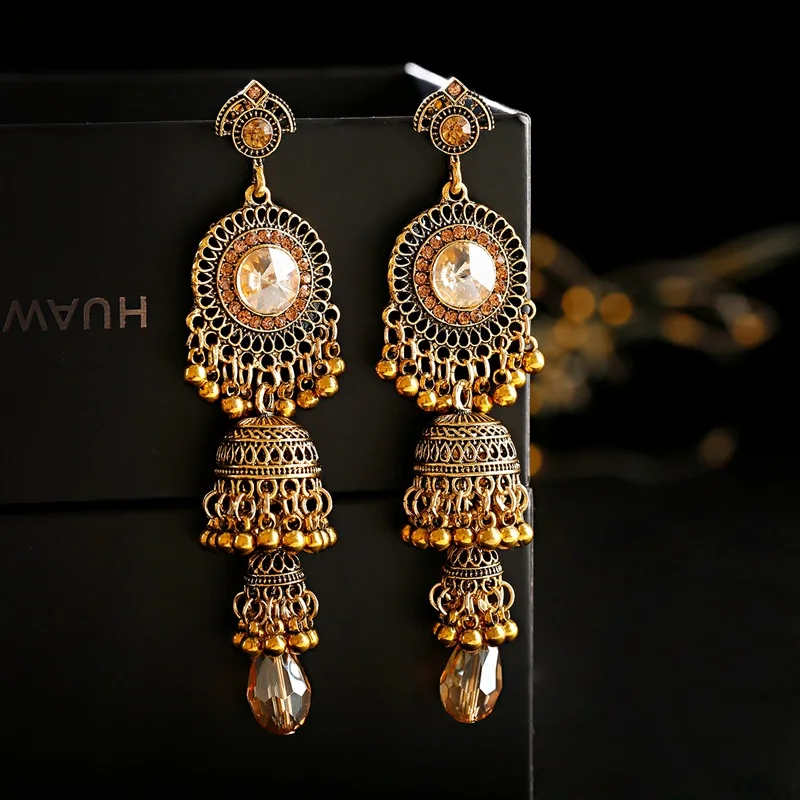Retro Gold Earrings Indian Jewelry For Women 2019 Geometric Boho Long Bell Tassel Statement Wedding Vintage Earrings