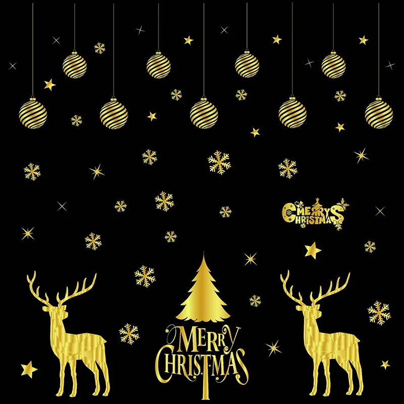 

50X32 PVC Christmas series Static Sticker Gold Snowflake Elk Suitable for Shop Windows Merry Christmas Decorative Decals