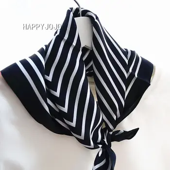 

Black stripes headscarf handkerchief women scarves small square 100% natural silk scarf for lady bandanas wrap kerchief 51*51cm