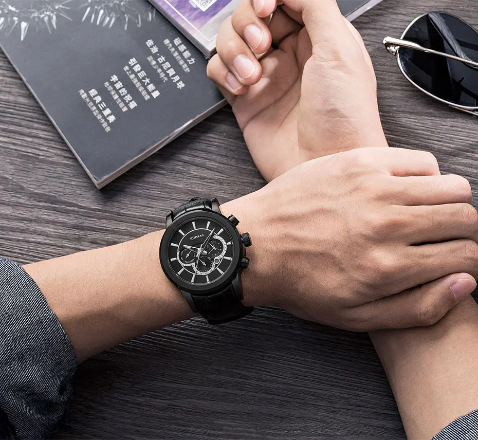 RUIMAS Mechanical Business Watch Men Top Brand Luxury Waterproof Date Calendar 24 Hour Leather Wristwatch Relogio Masculino 6767
