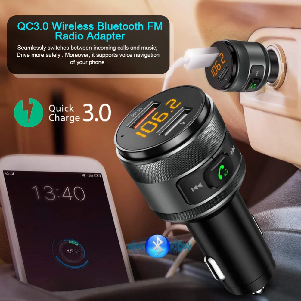 Автомобильное зарядное устройство C57 с двумя usb-портами quick charge 3,0, Bluetooth, fm-передатчик, автомобильный комплект, MP3 музыкальный плеер, беспроводной fm-радио адаптер