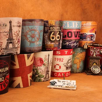 

10L European Retro Waterproof Leather Trash Bin Waste Garbage Can Butterflies Pattern Home Bedroom Kitchen Garbage Bin Waste Bin