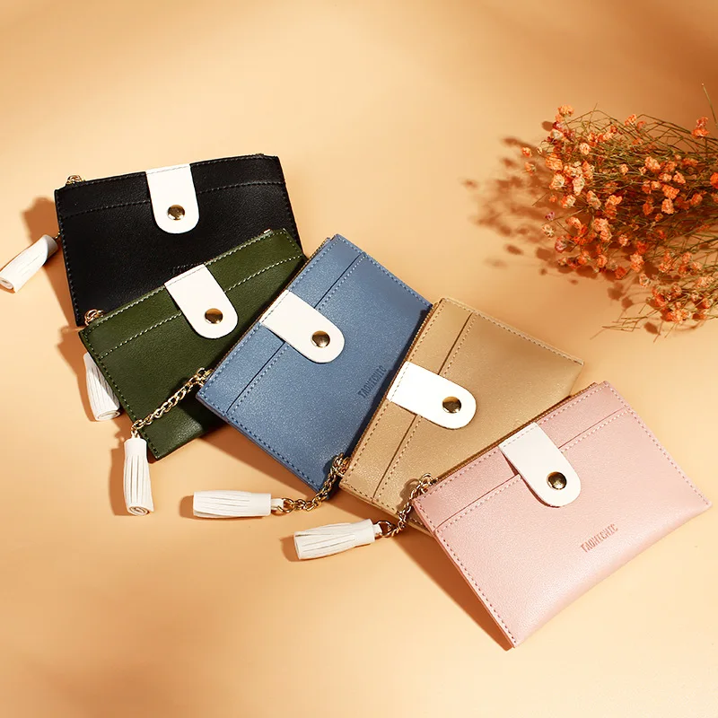 New Factory Direct Sales Korean Style Solid Color Mini Wallet Creative Tassel Card Holder Pu Zipper Small Coin Purse | Багаж и сумки