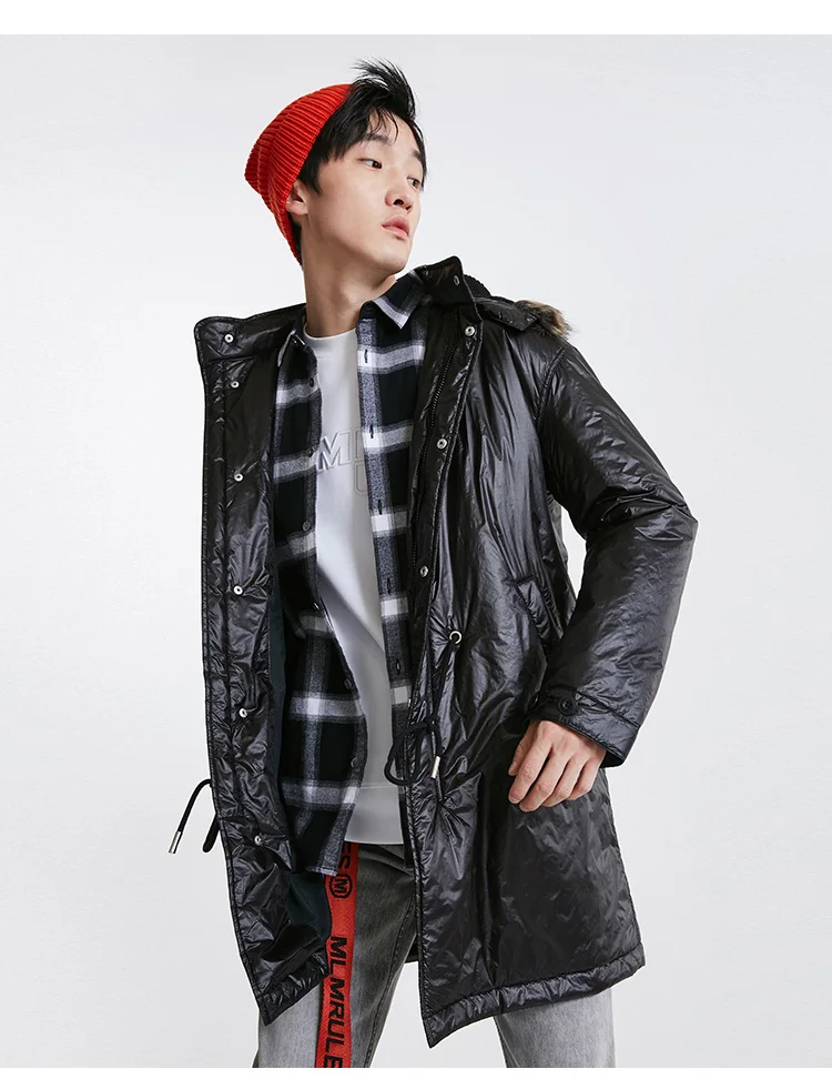 JackJones зимняя мужская с капюшоном меховой воротник Длинная Куртка теплое пальто мужская одежда 219109506