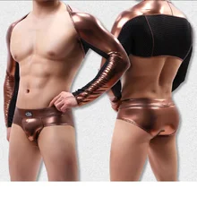 Сексуальные мужские горячие тиснения из искусственной кожи Weskit из лакированной кожи дышащие дублет без рукавов шаль представление короткие облегающие Топы