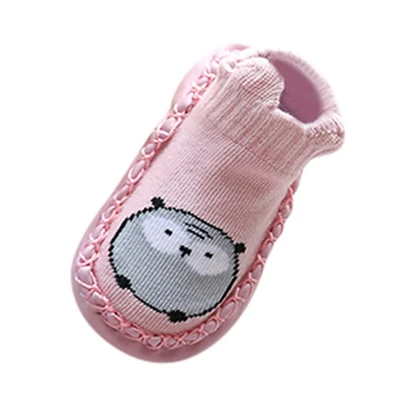Носки с героями мультфильмов для новорожденных Модные Нескользящие зимние теплые носки-тапочки для маленьких мальчиков и девочек в стиле пэчворк с принтом животных 0-24 мес., A20 - Цвет: Розовый