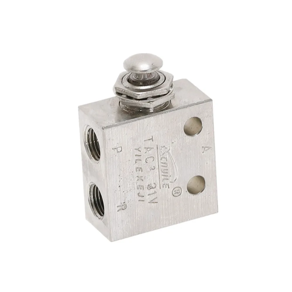 TAC2-31P 1/8 "ด้ายชาย 2 ตําแหน่ง 3 Way โลหะ Push ปุ่มสวิทช์วาล์วนิวเมติกไอเสียวาล์ว w อุปกรณ์ 1