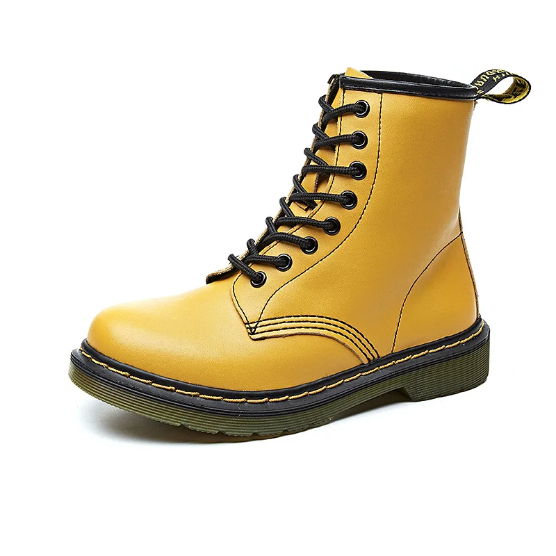 Модные женские замшевые ботильоны на квадратном каблуке, кожаные ботинки на шнуровке теплые зимние ботинки Новая Осенняя Европейская Женская обувь с круглым носком для мужчин - Цвет: yellow