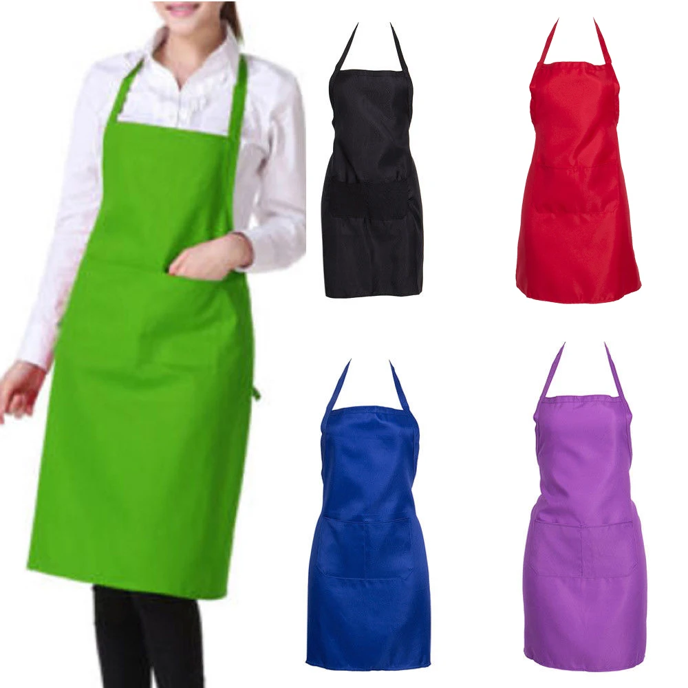 Plain Apron with Front Pocket for Chefs Butcher Kitchen Cooking Baking Craft Fin 