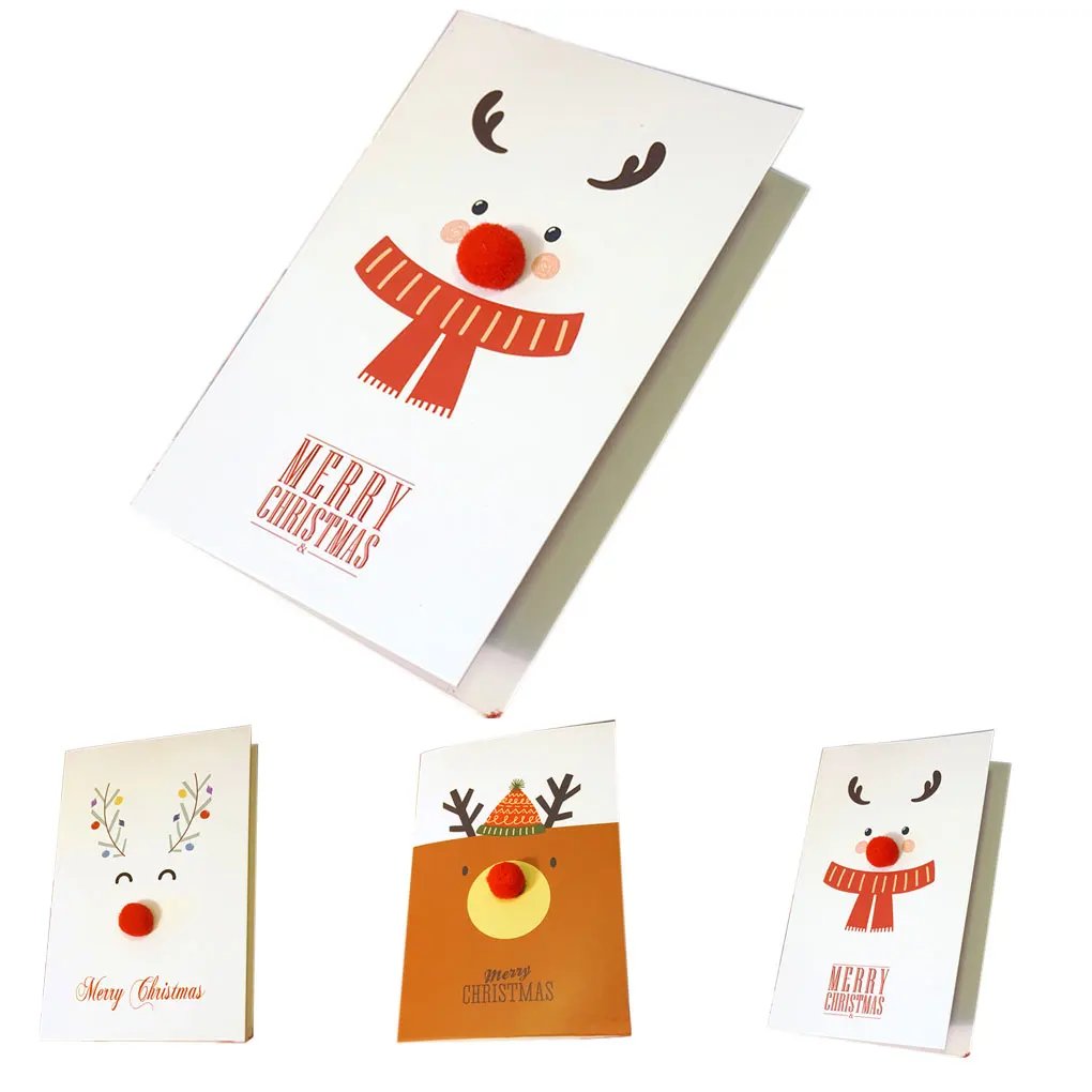 Unique Merry Xmas 3D Cartoon Animal Card Happy New Year Christmas Card Postcard Holiday Children Gift Cards