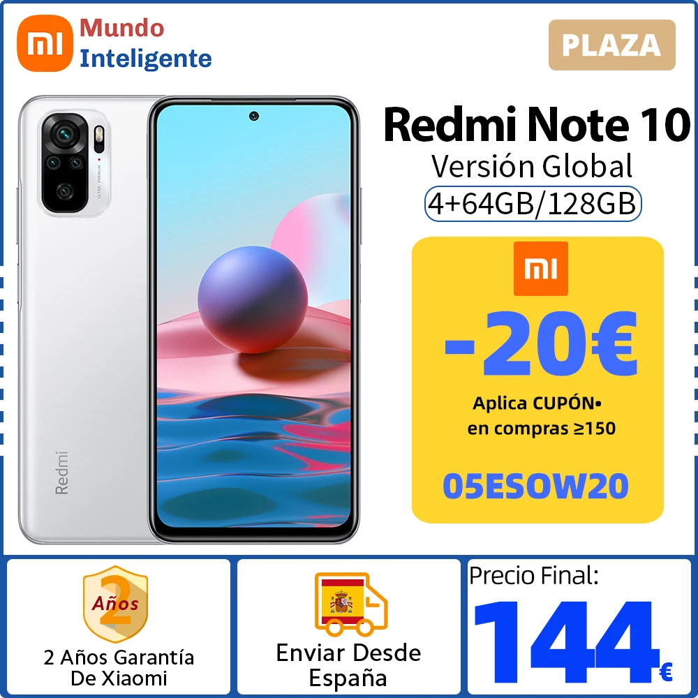 -20€ Código: 05ESOW20 ,Versión Global Xiaomi Redmi Note 10 Snapdragon 678 Octa Core AMOLED pantalla 6,43 ”48MP Camera 5000mAh batería 33W de carga rápida