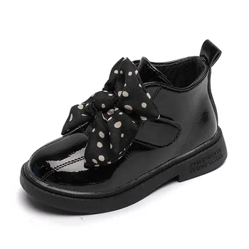 

2020 new children's patent leather ankle boots shoes girls dot bow boots children shoes size 26-36