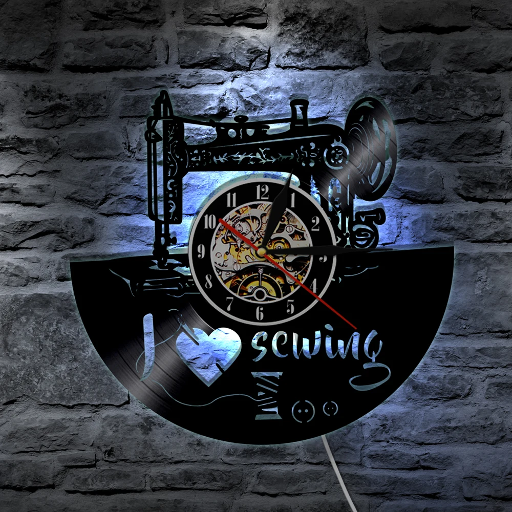 Портной магазин стеганые настенные часы я люблю шитье домашний декор настенные часы швейная машина Виниловая пластинка часы швея подарочные часы
