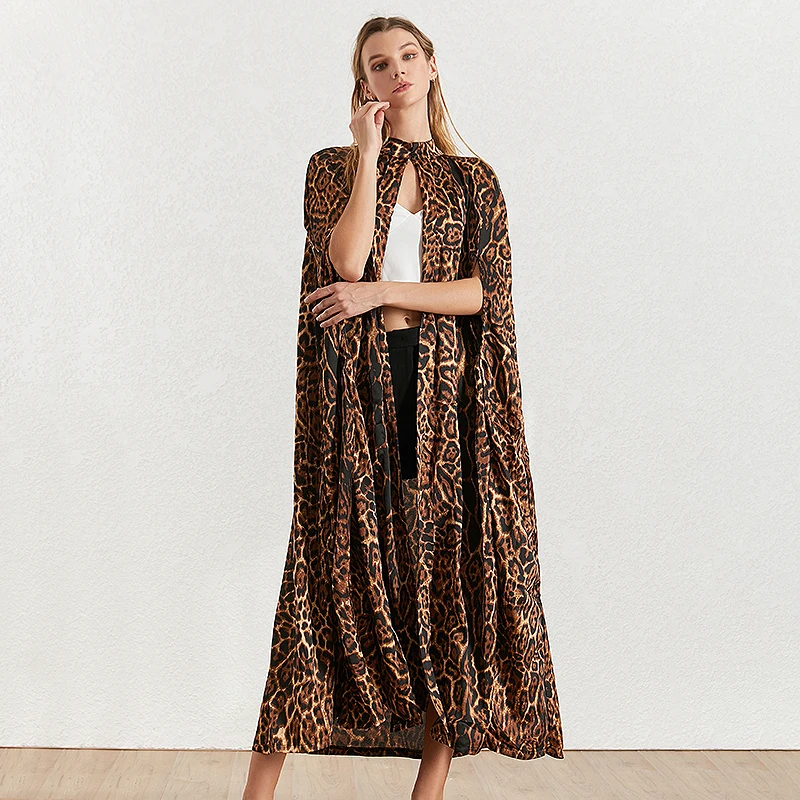 TWOTWINSTYLE Vintage Print Leopard Women's Windbreaker Stand Neck Sleeveless Trench Coat Female Fashion Autumn Clothing New