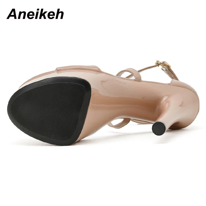 Aneikeh Summer Fashion Platform Cross-Tied PU Modern Sandalias Peep Toe Thin Heels Sandals Women Classics Rome Solid Black women high heels platform high heels sandals platform sandals