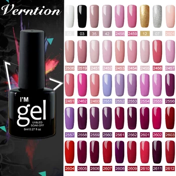 

Verntion 52 Colors Pure Nail Polish 8ml Semi-permanent UV Nail Polish Long-lasting Varnish Gel Nail Polish Off White Nail Art