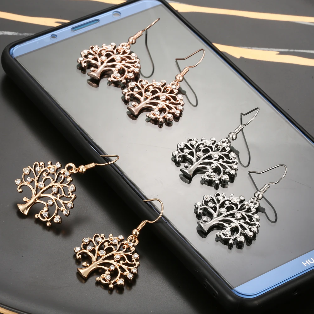 Женские Висячие серьги Tree Of Life корейские с золотым и серебряным покрытием